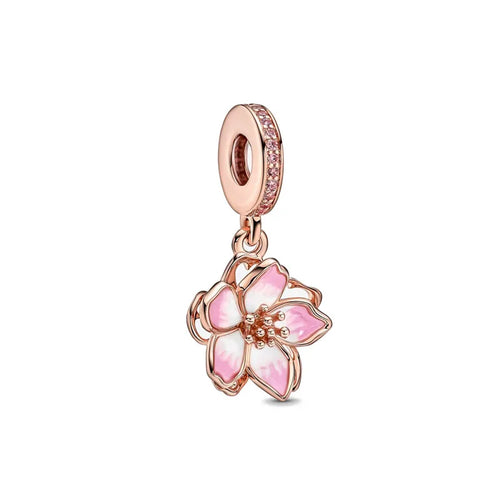 New 2023 Fashion Pink Pansy Flower Pendant Bead 925 Sterling Silver