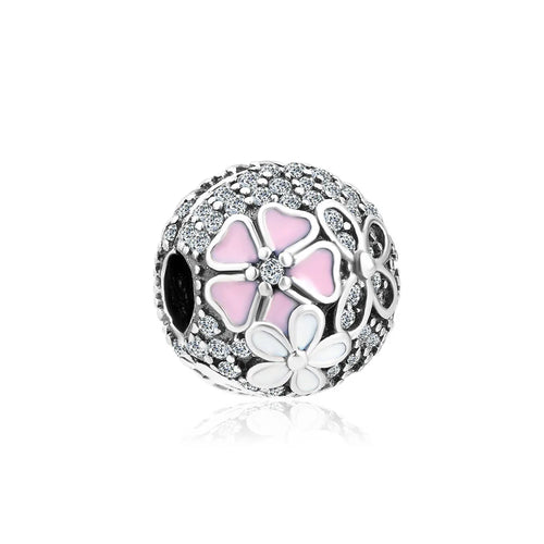 New 2023 Fashion Pink Pansy Flower Pendant Bead 925 Sterling Silver