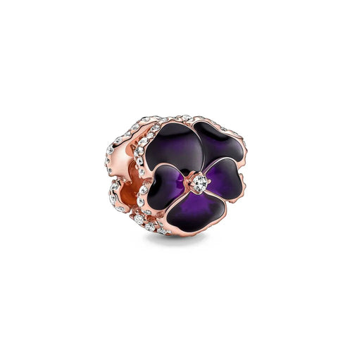 New 2023 Fashion Pink Pansy Flower Pendant Bead 925 Sterling Silver